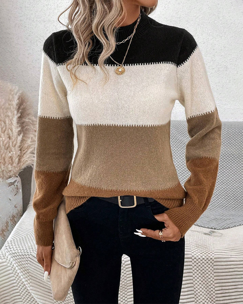 Stacey | Sweter z kolorowymi blokami i wysokim kołnierzem