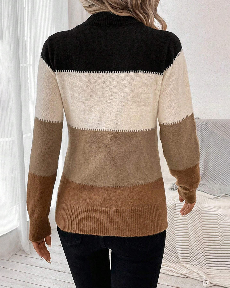 Stacey | Sweter z kolorowymi blokami i wysokim kołnierzem