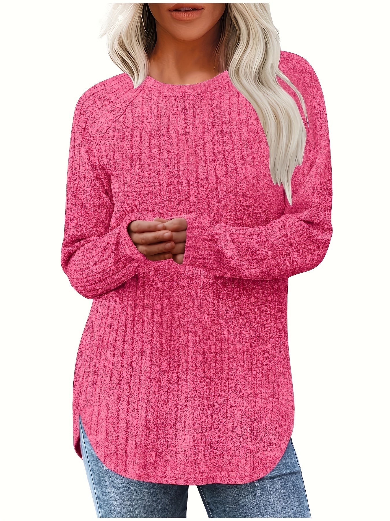 Sophie | Gładki kolor, prążkowany T-shirt z długim rękawem