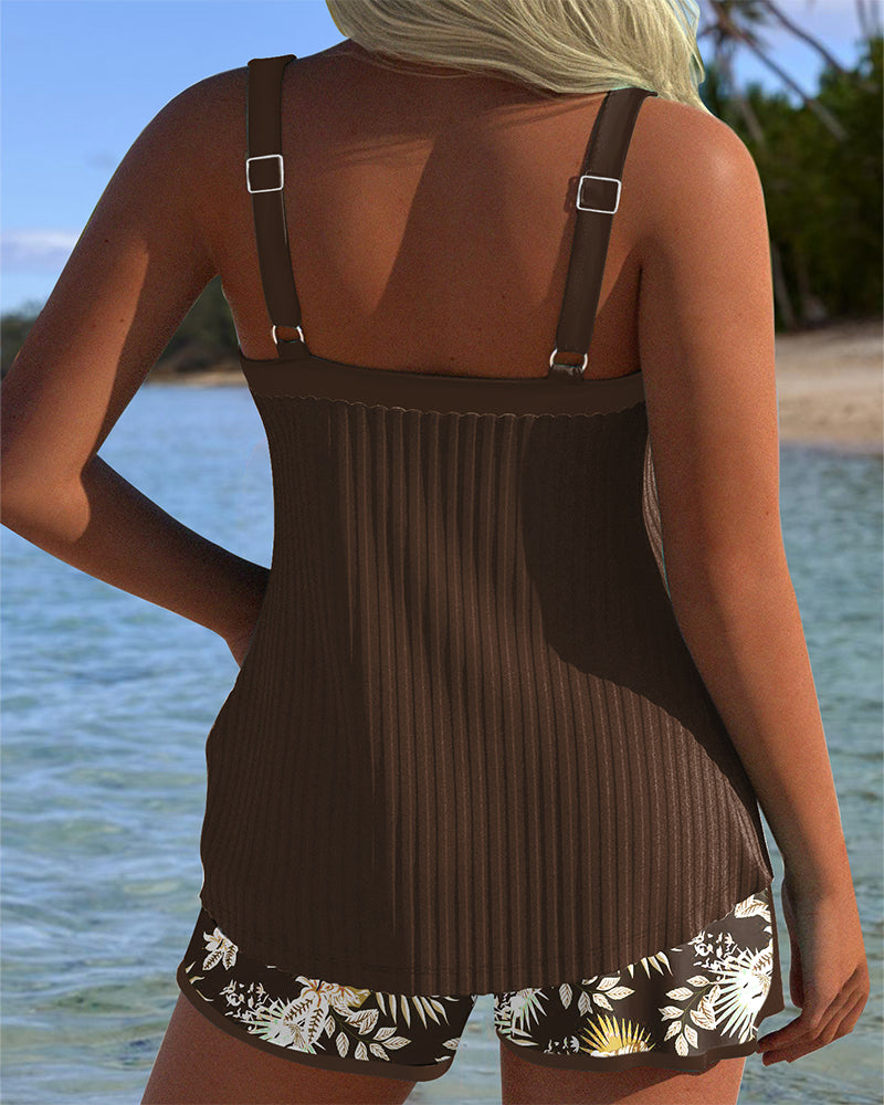 Tankini Pasiaste Dwuczęściowe Szorty Kąpielowe