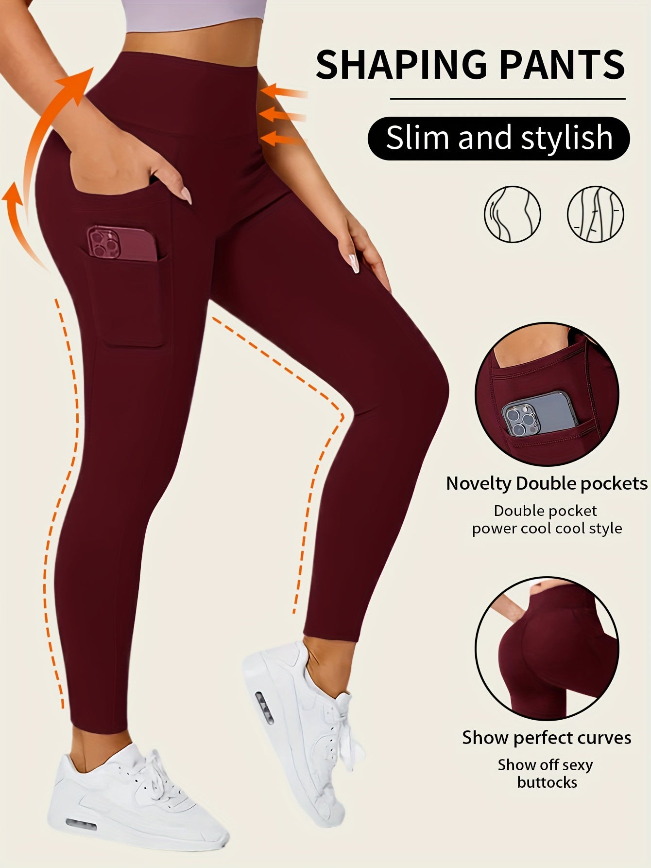 Sophie | Jednolite kolorowe legginsy do jogi z kieszenią i wysokim stretch
