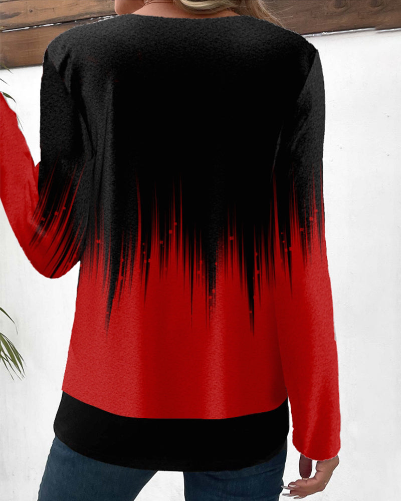 Wielowarstwowy czerwono-czarny top z długim rękawem