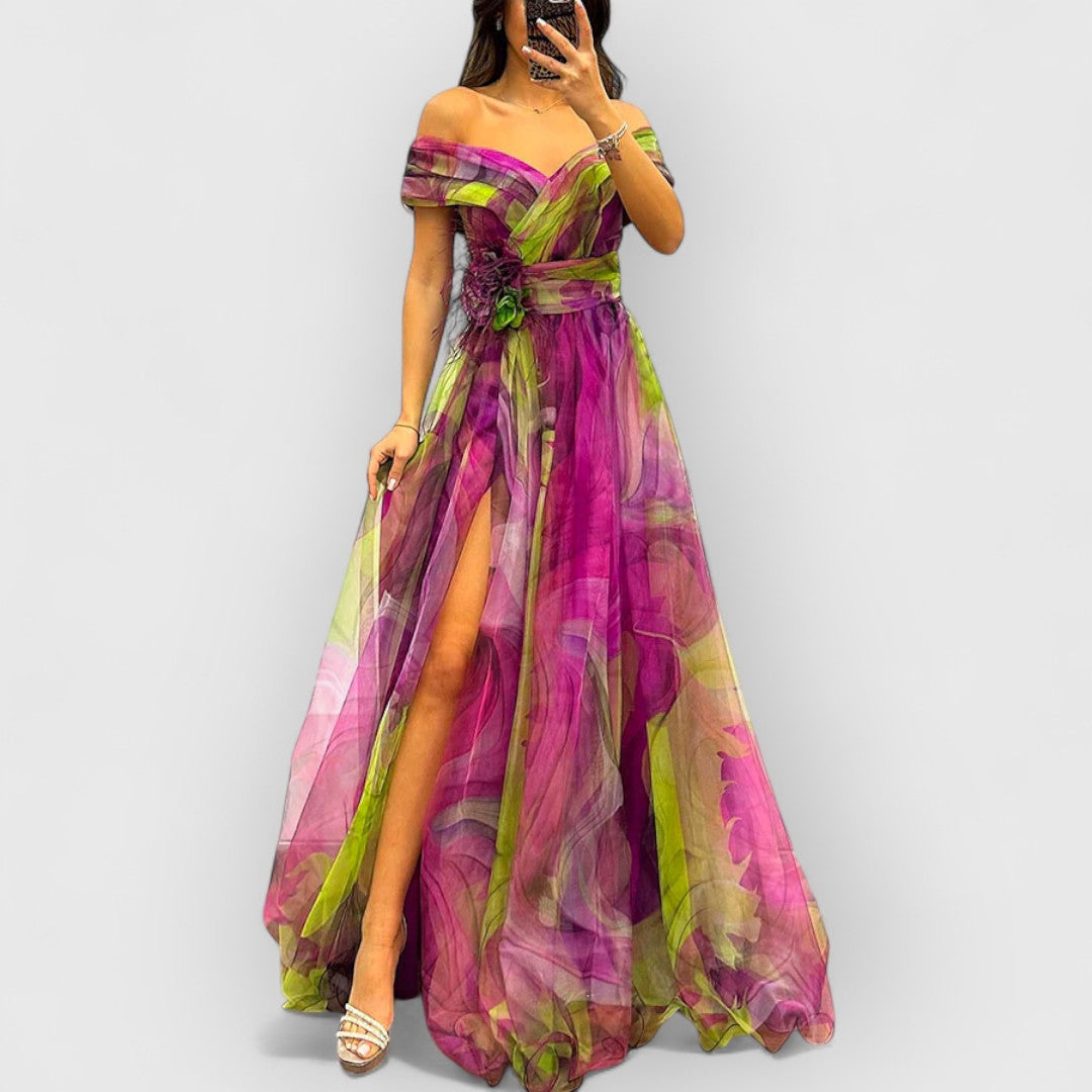 Rhea | Premium-Maxikleid z błyszczącego jedwabiu