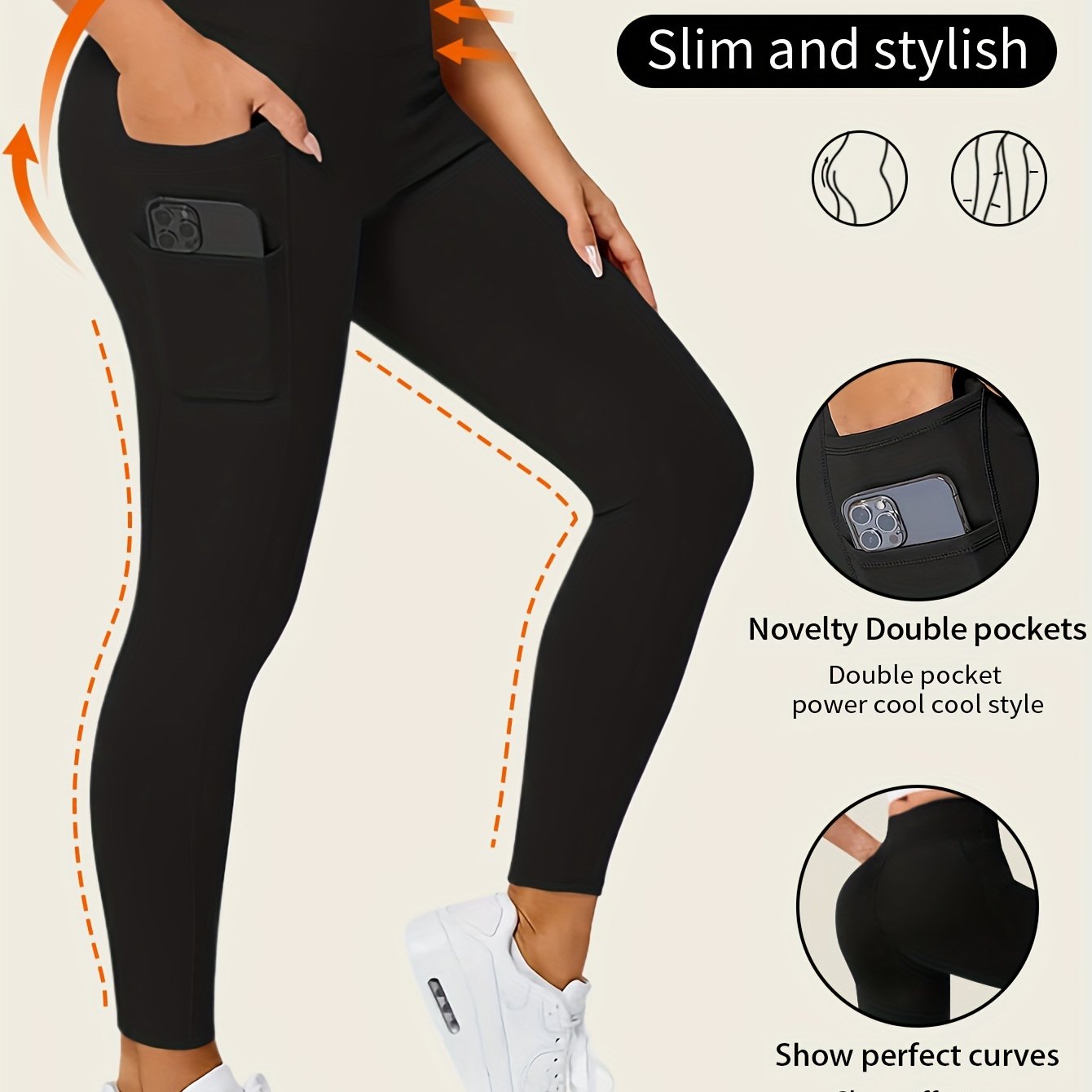 Sophie | Jednolite kolorowe legginsy do jogi z kieszenią i wysokim stretch