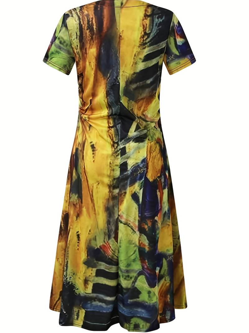 Abiyah - Boho casual sukienka z krótkim rękawem