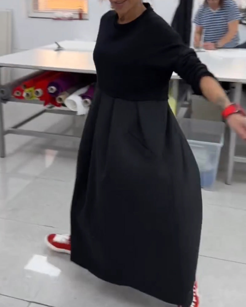 Casual długa czarna sukienka w kształcie litery A