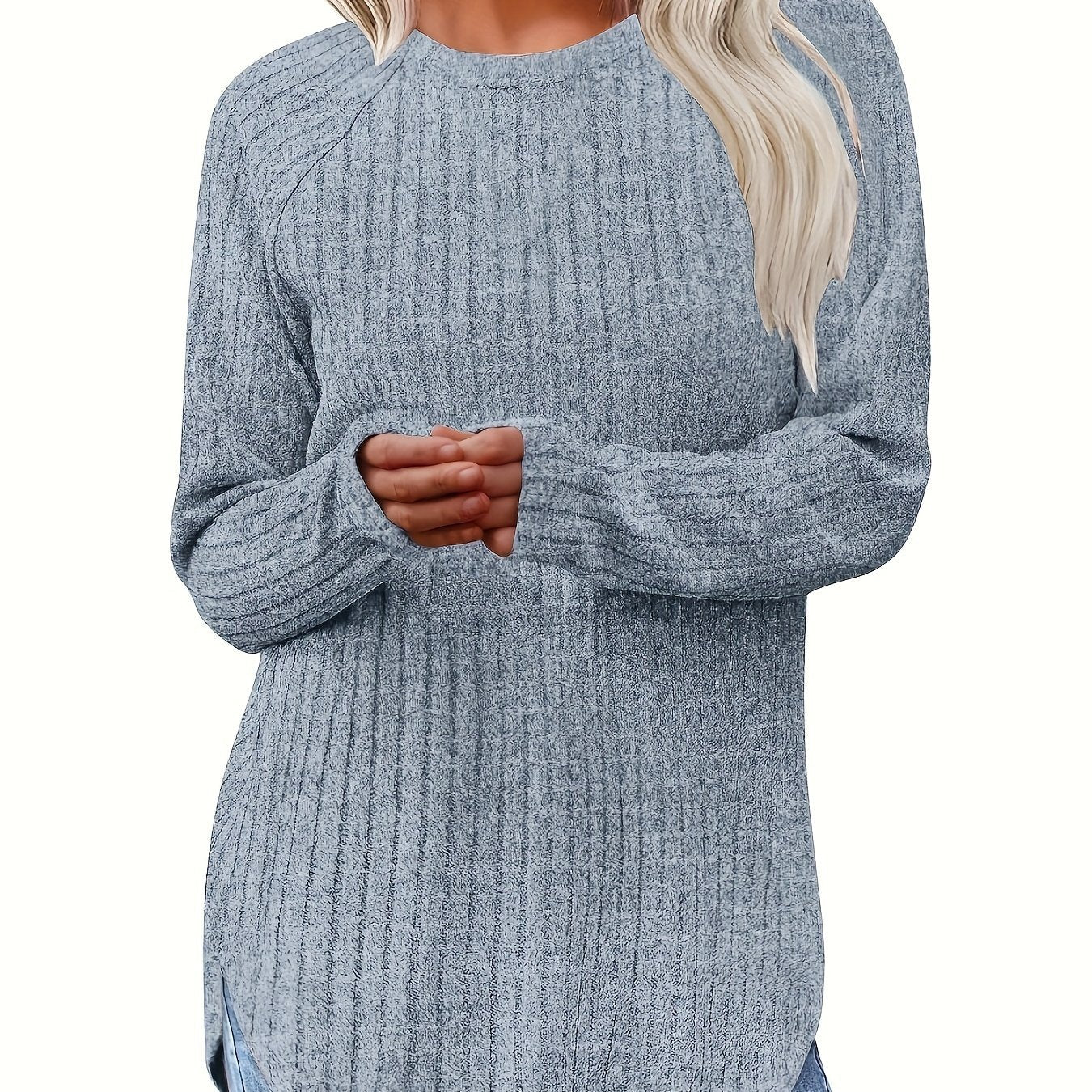 Sophie | Gładki kolor, prążkowany T-shirt z długim rękawem