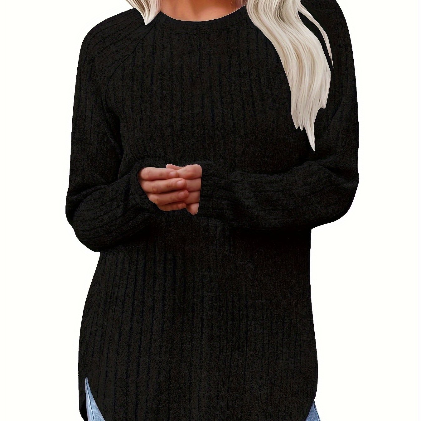 Sophie | Gładki kolor, prążkowany T-shirt z długim rękawem