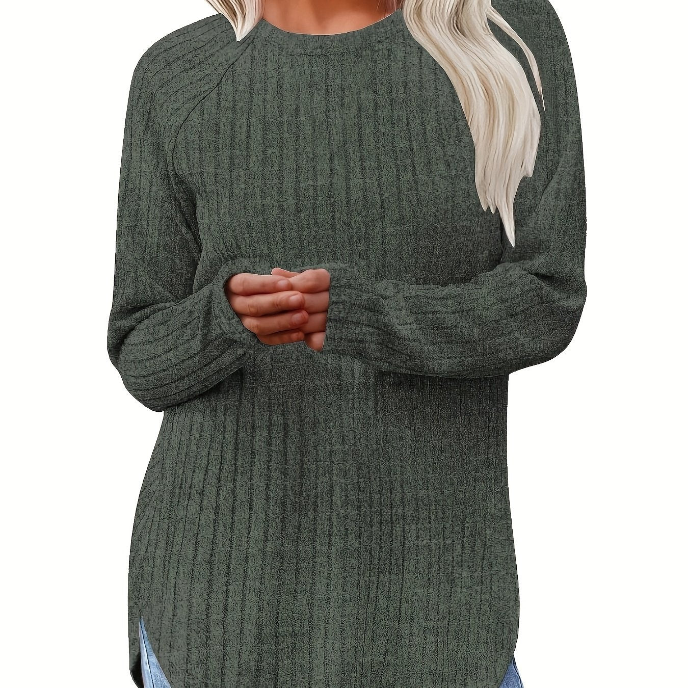 Sophie | Gładki kolor, prążkowany T-shirt z długim rękawem