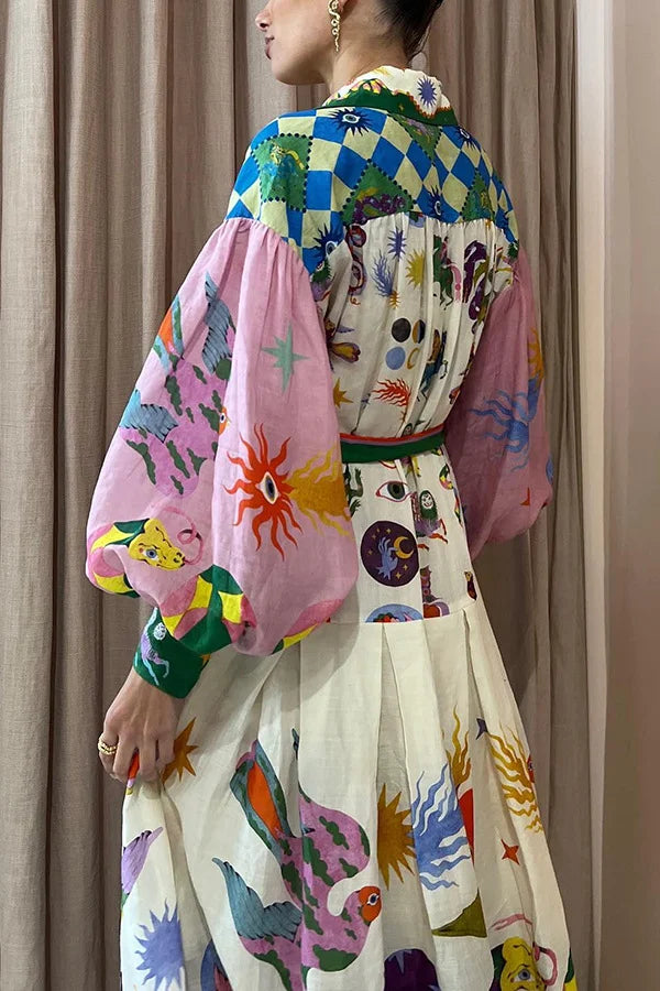 Anna | Drukowana Maxi Sukienka w stylu retro