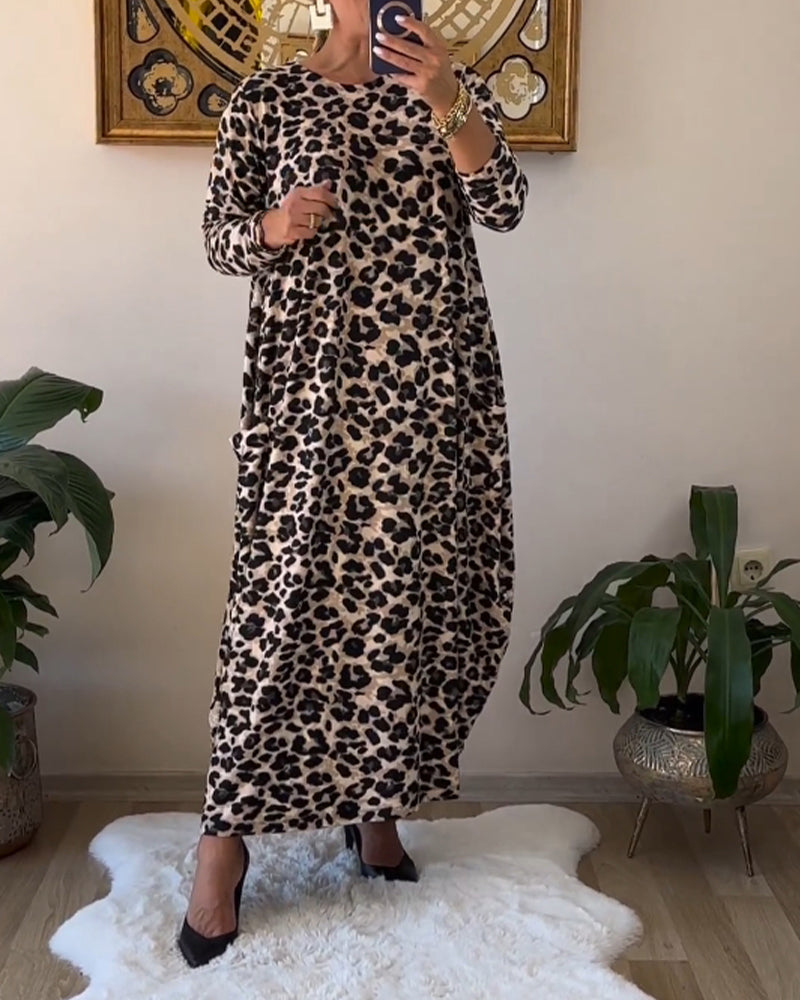 Aritia | Elegancka sukienka z kieszeniami i wzorem w panterkę