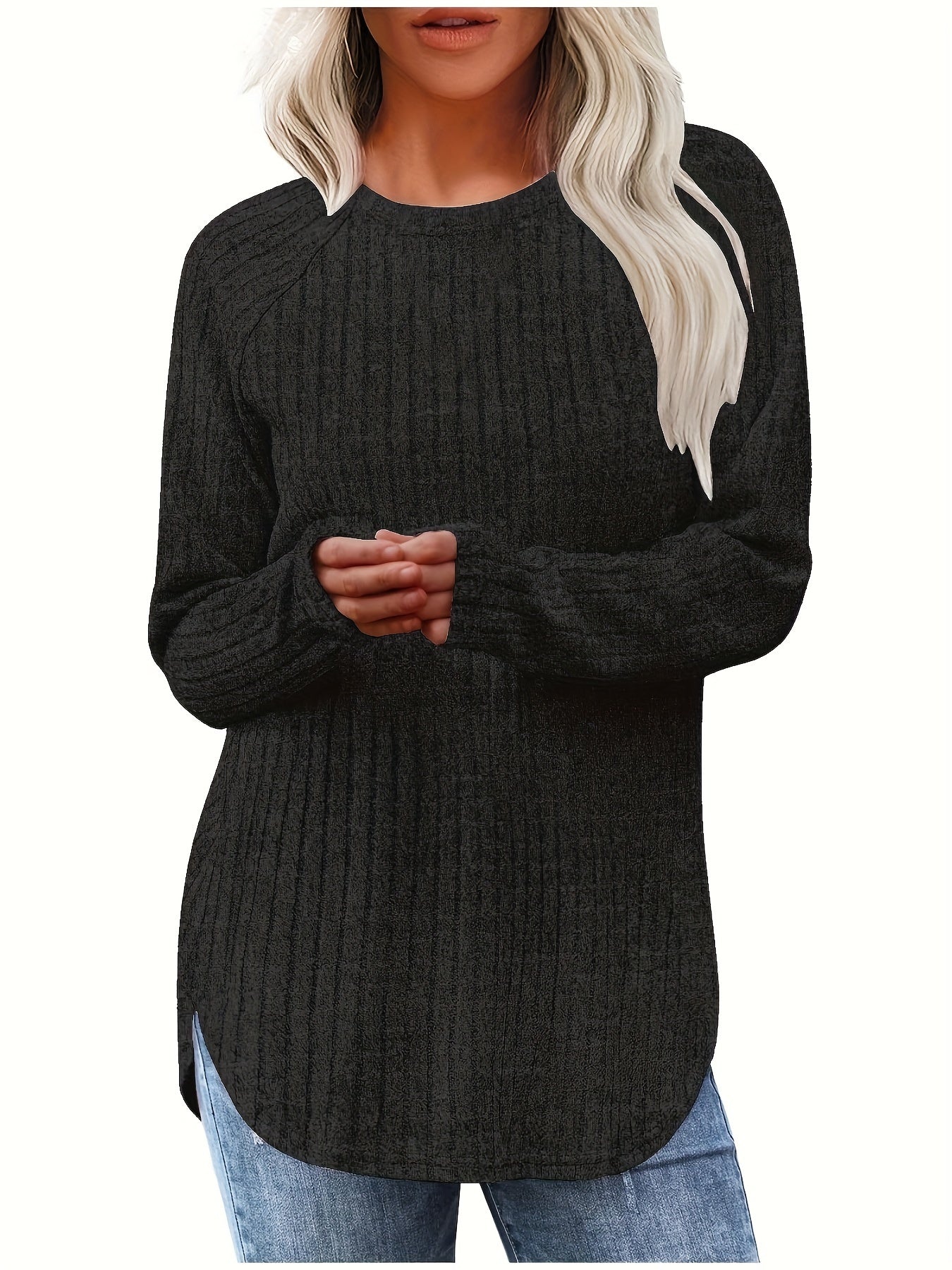 Sophie | Gładki kolor, prążkowany T-shirt z długim rękawem
