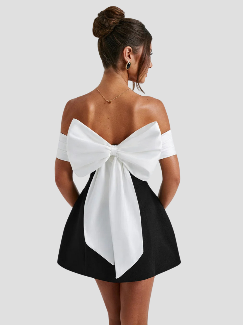 Anouk | Elegancka Czarna Biała Mini Sukienka z Kokardą dla Dams