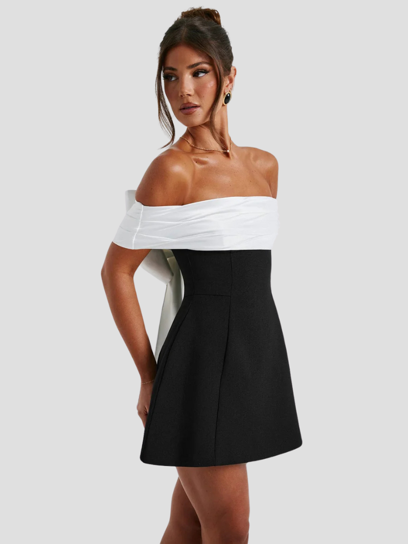 Anouk | Elegancka Czarna Biała Mini Sukienka z Kokardą dla Dams