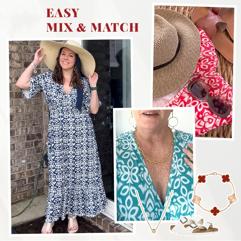 Tamara Boho Casual Print V-Neck Waist Wrap Długa Sukienka