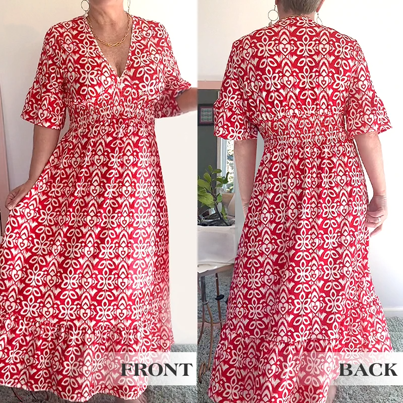 Tamara Boho Casual Print V-Neck Waist Wrap Długa Sukienka