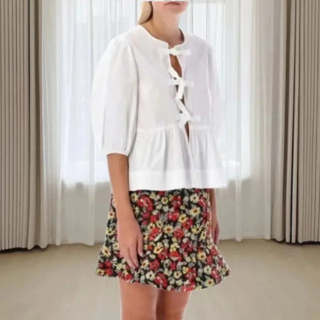 Róża | Modna bluzka z wzorem w panterkę i bufkami