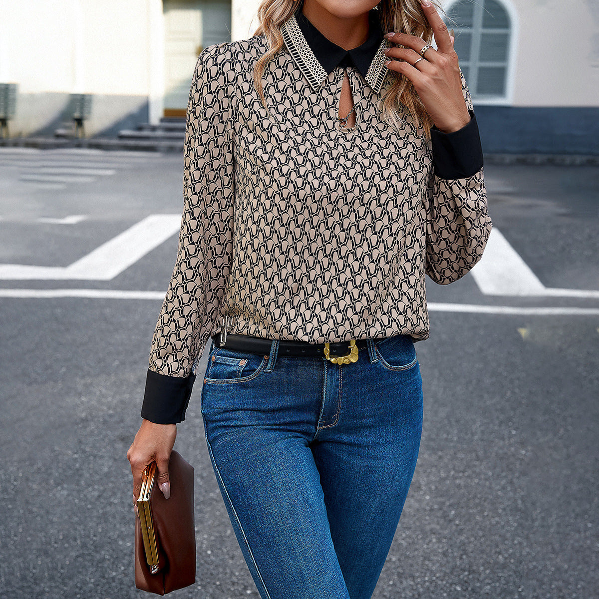 Casual top z kołnierzykiem