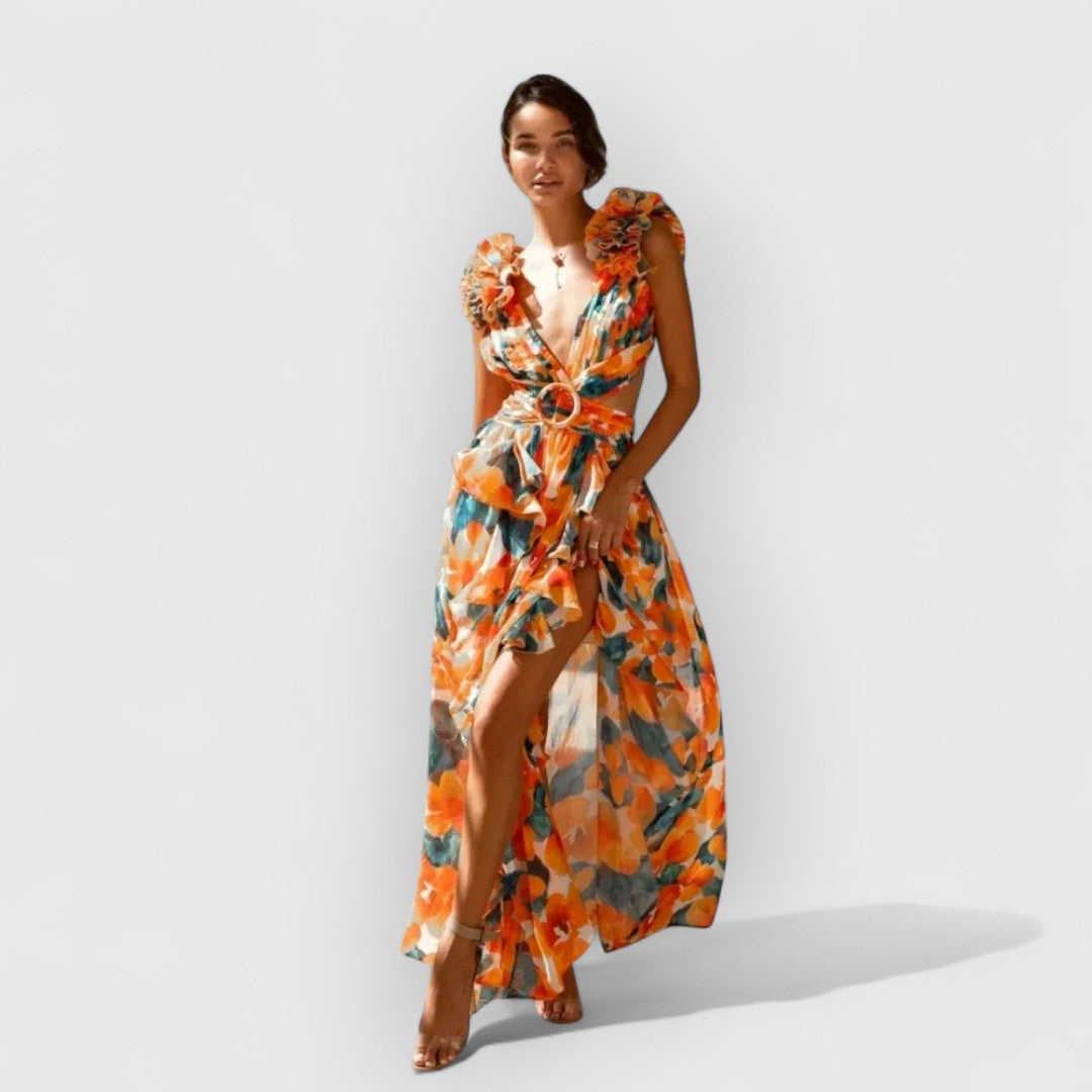 Fatima | Elegancka Sukienka Maxikleid z Falbanami
