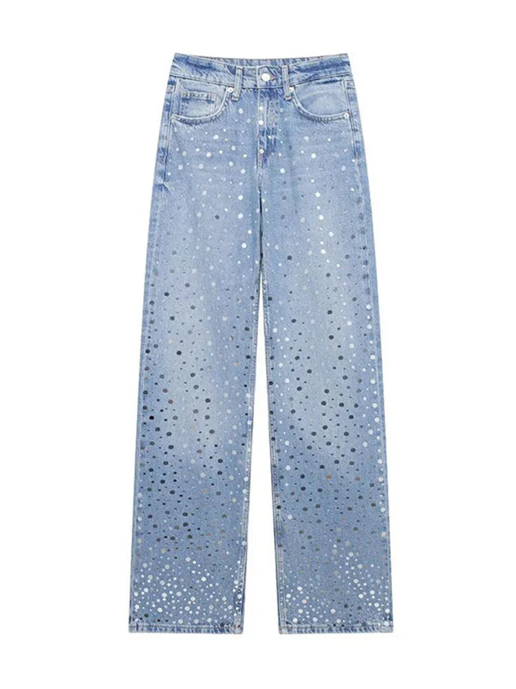 Marlene™ Spodnie z Dzwonami z Diamantowym Wykończeniem