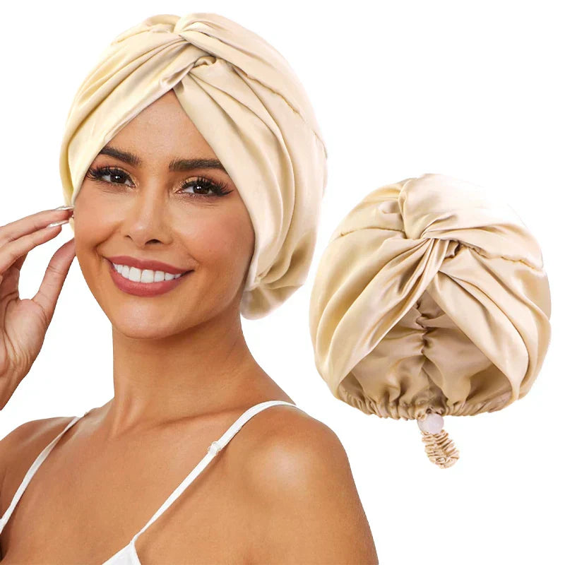 Regulowany jedwabny turban dla kobiet - czapka do spania i chemioterapia