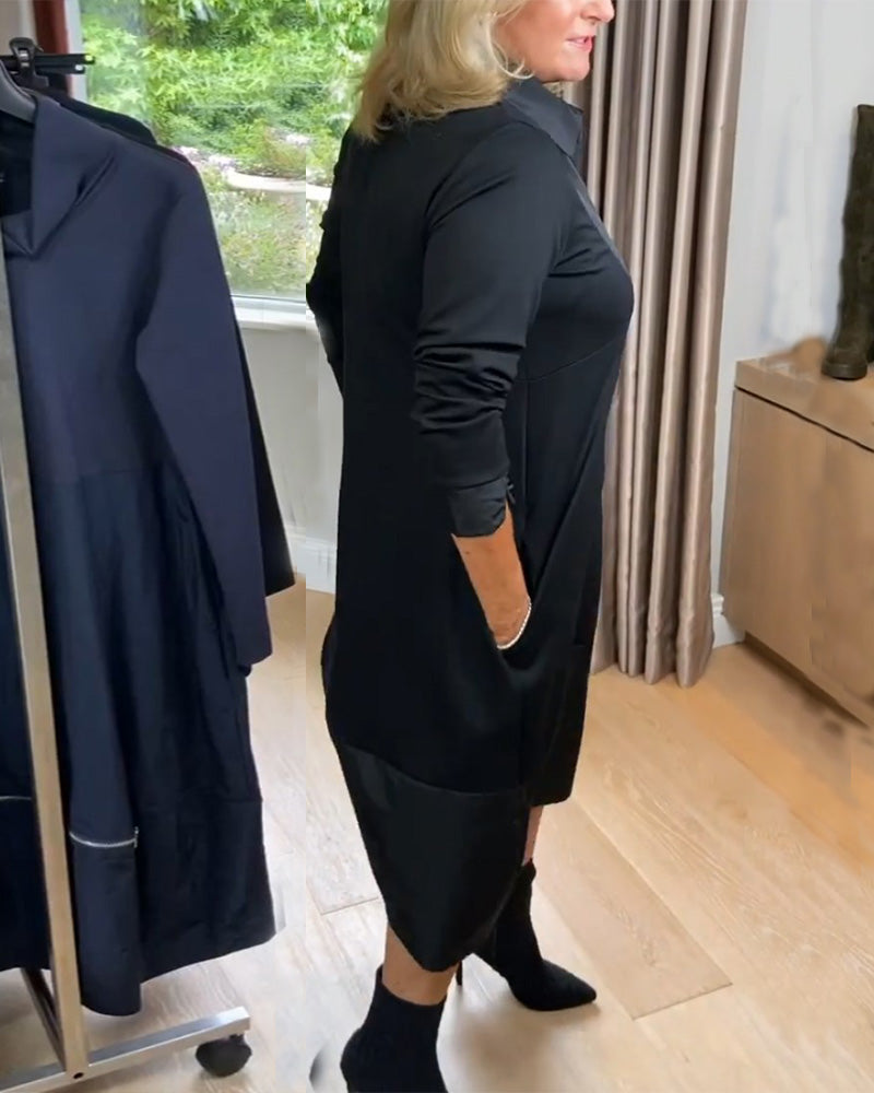 Casual sukienka z klapami i patchworkiem