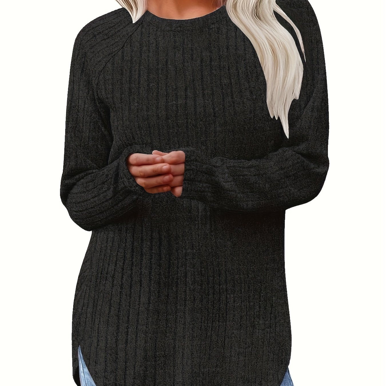 Sophie | Gładki kolor, prążkowany T-shirt z długim rękawem