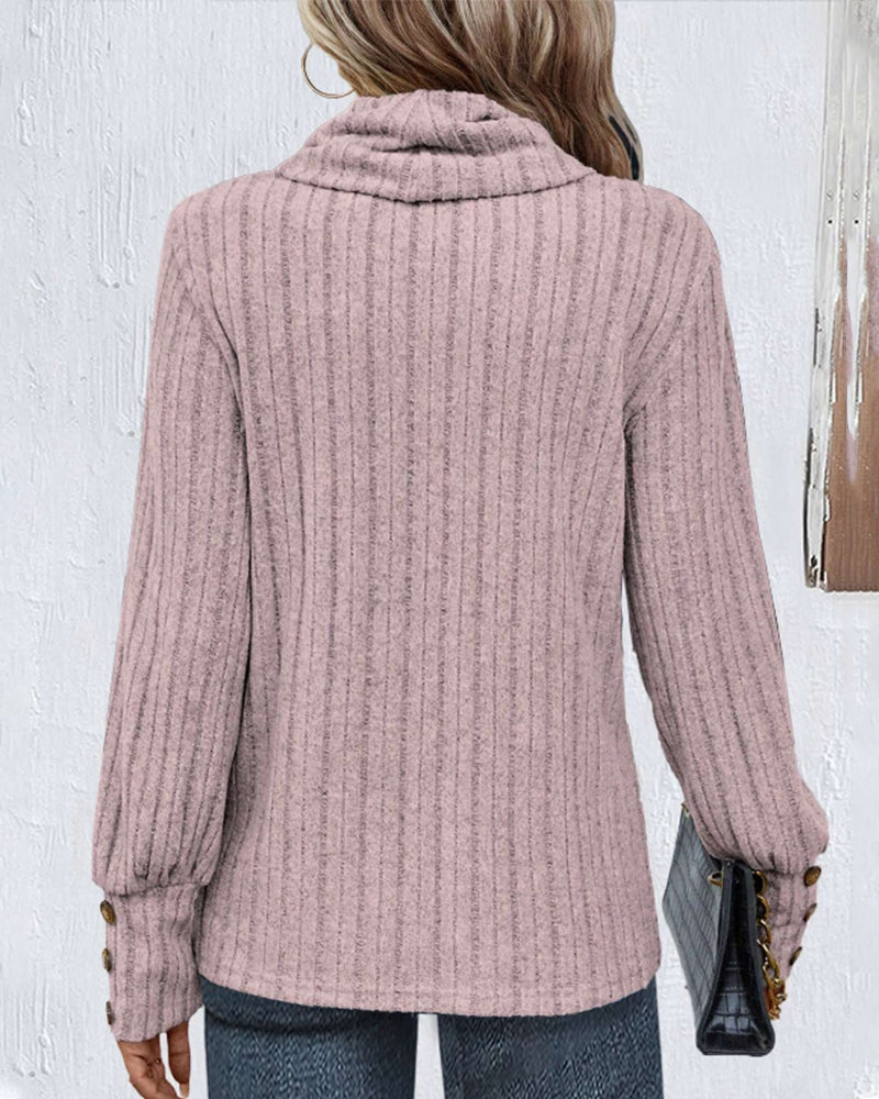 Top z prążkowanej tkaniny z kołnierzem