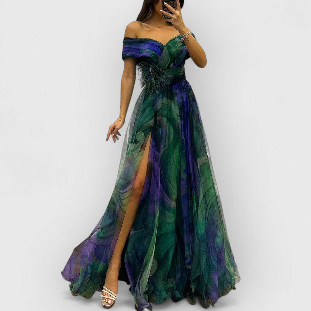 Rhea | Premium-Maxikleid z błyszczącego jedwabiu