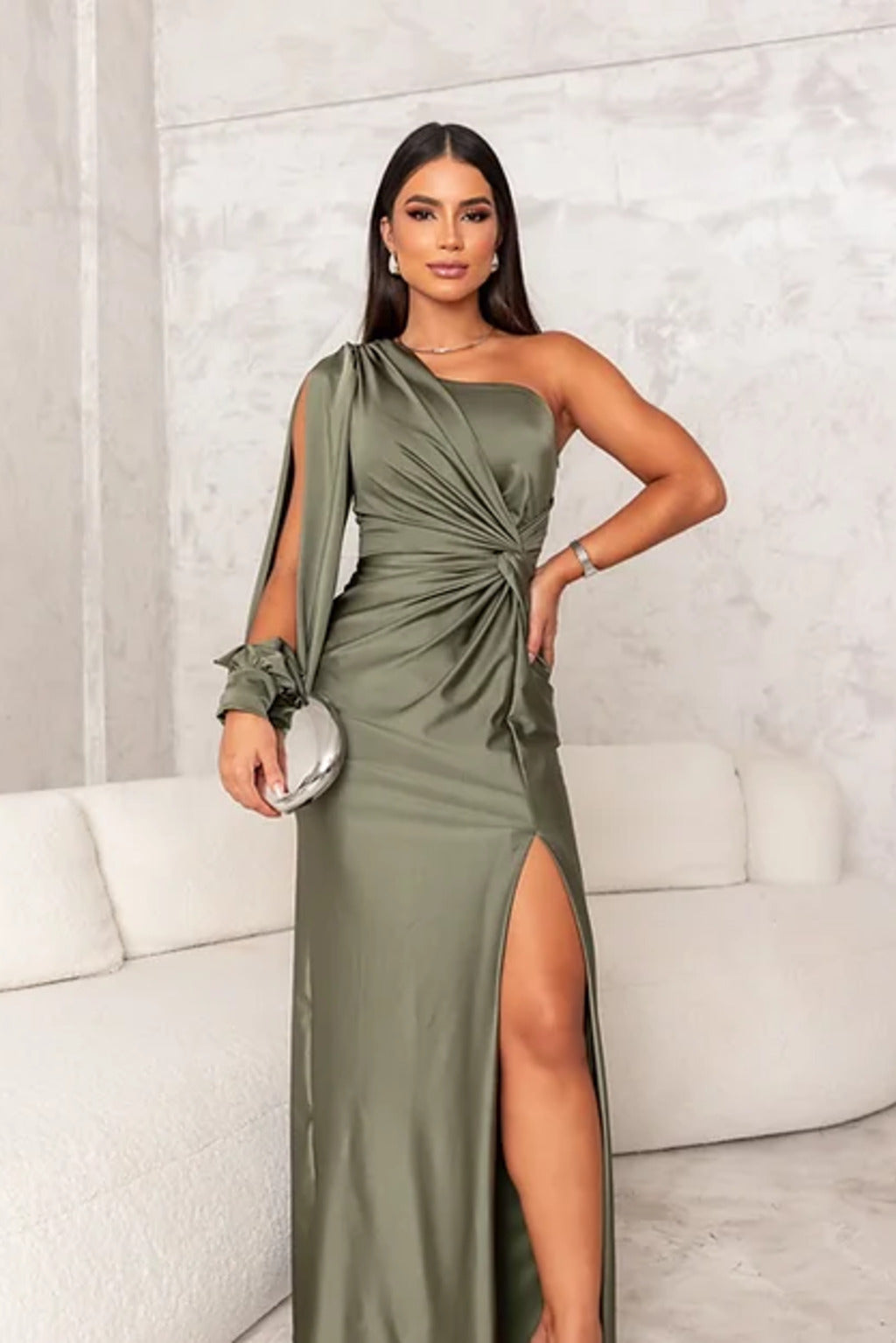 Becca | Sukienka Maxi na Jedno Ramię – Satynowy Styl