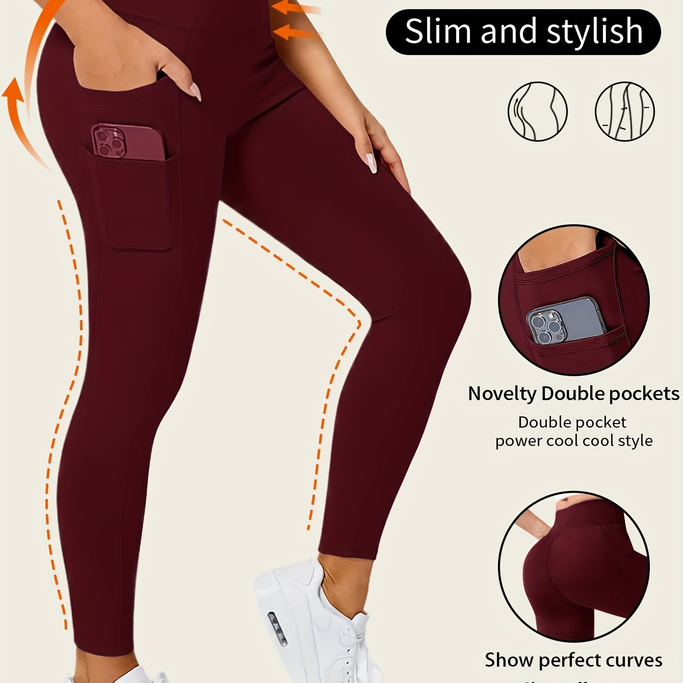Sophie | Jednolite kolorowe legginsy do jogi z kieszenią i wysokim stretch