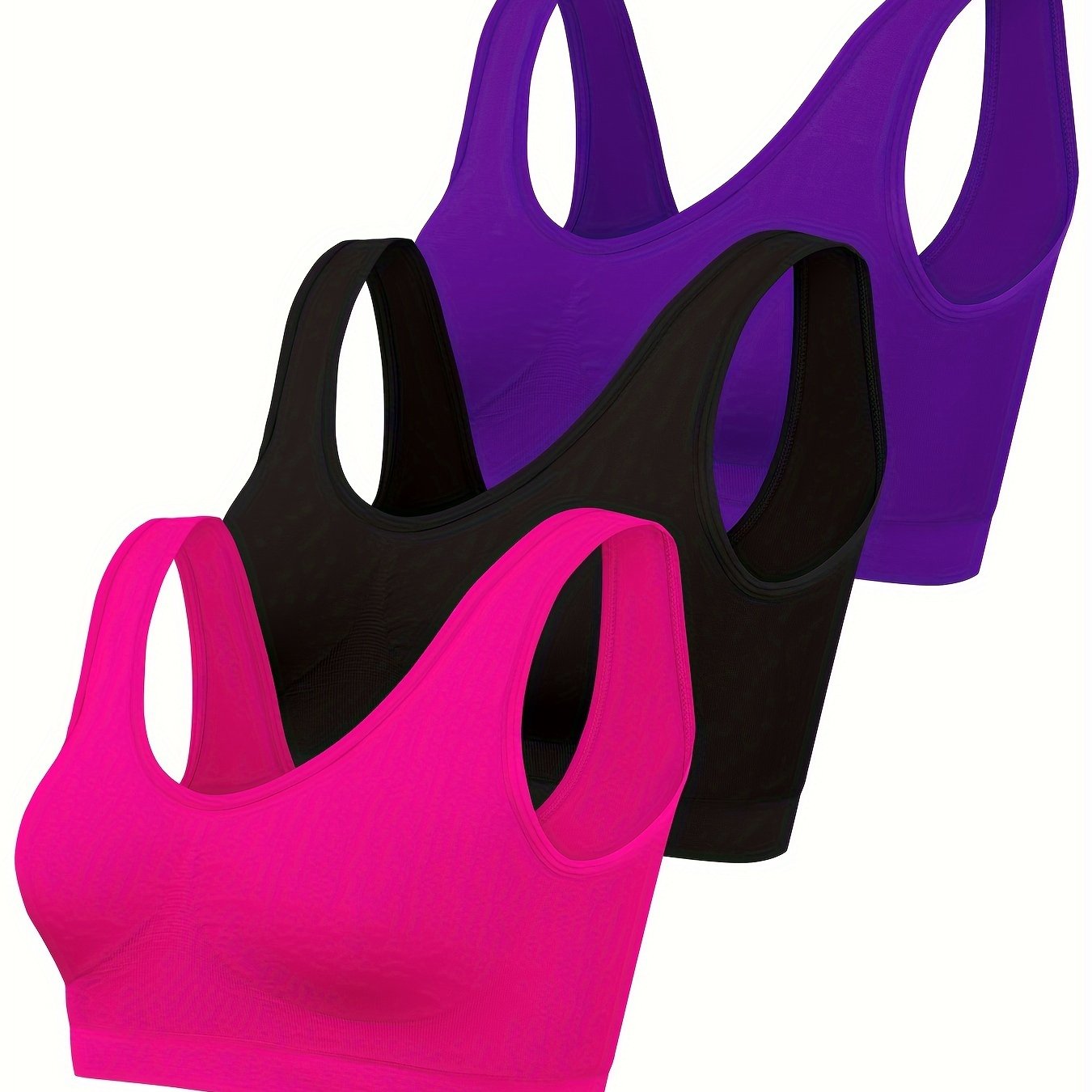 Eva | Zestaw 3 jednolitych topów i bezszwowego biustonosza sportowego