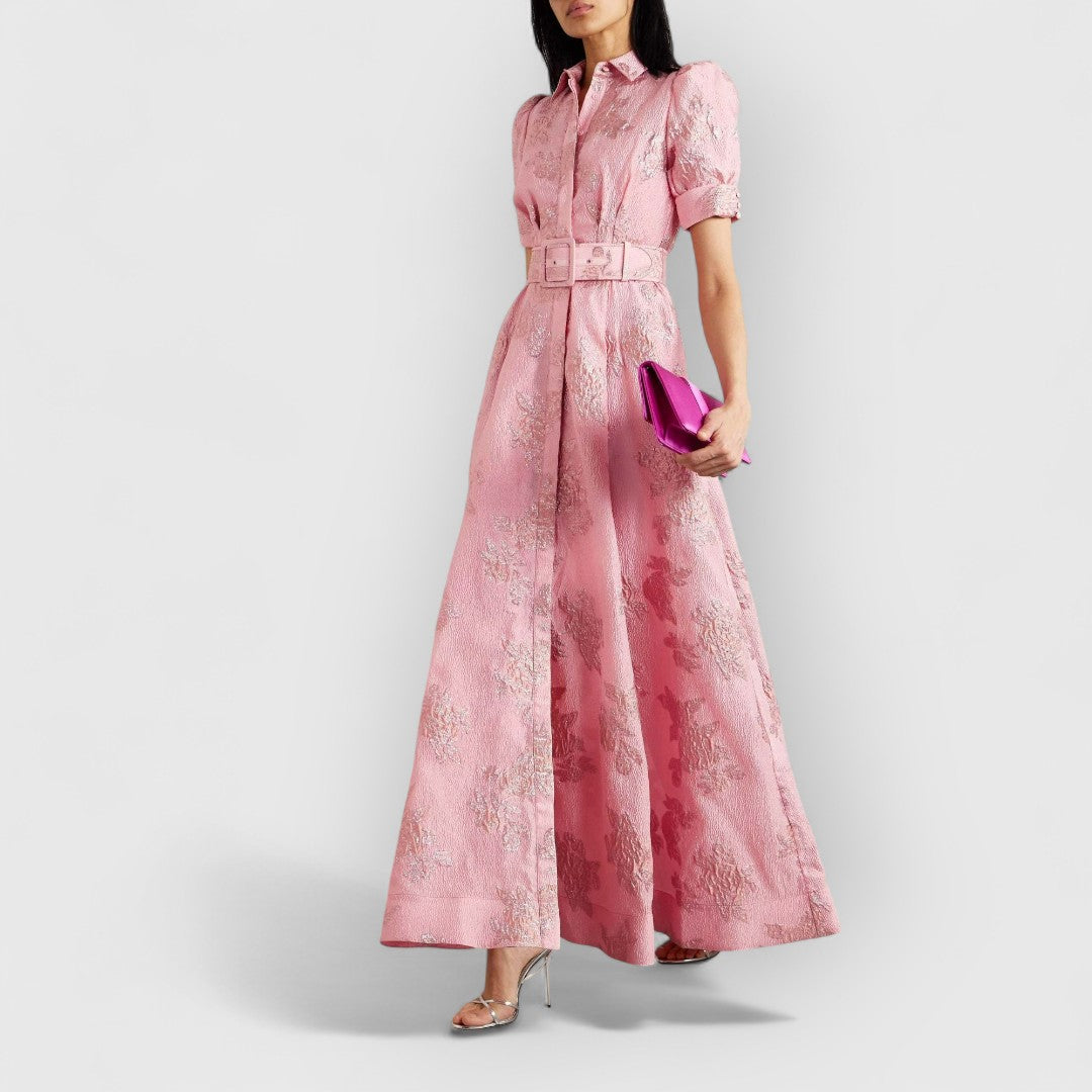 Colette | Elegancka długa sukienka z paskiem