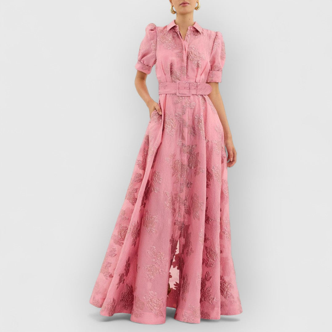 Colette | Elegancka długa sukienka z paskiem