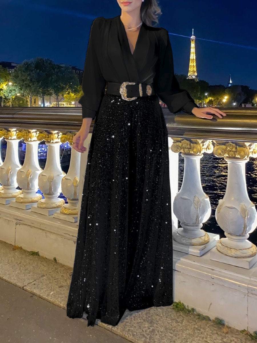 Femke | Elegancka sukienka damska z dekoltem w serek i paskiem