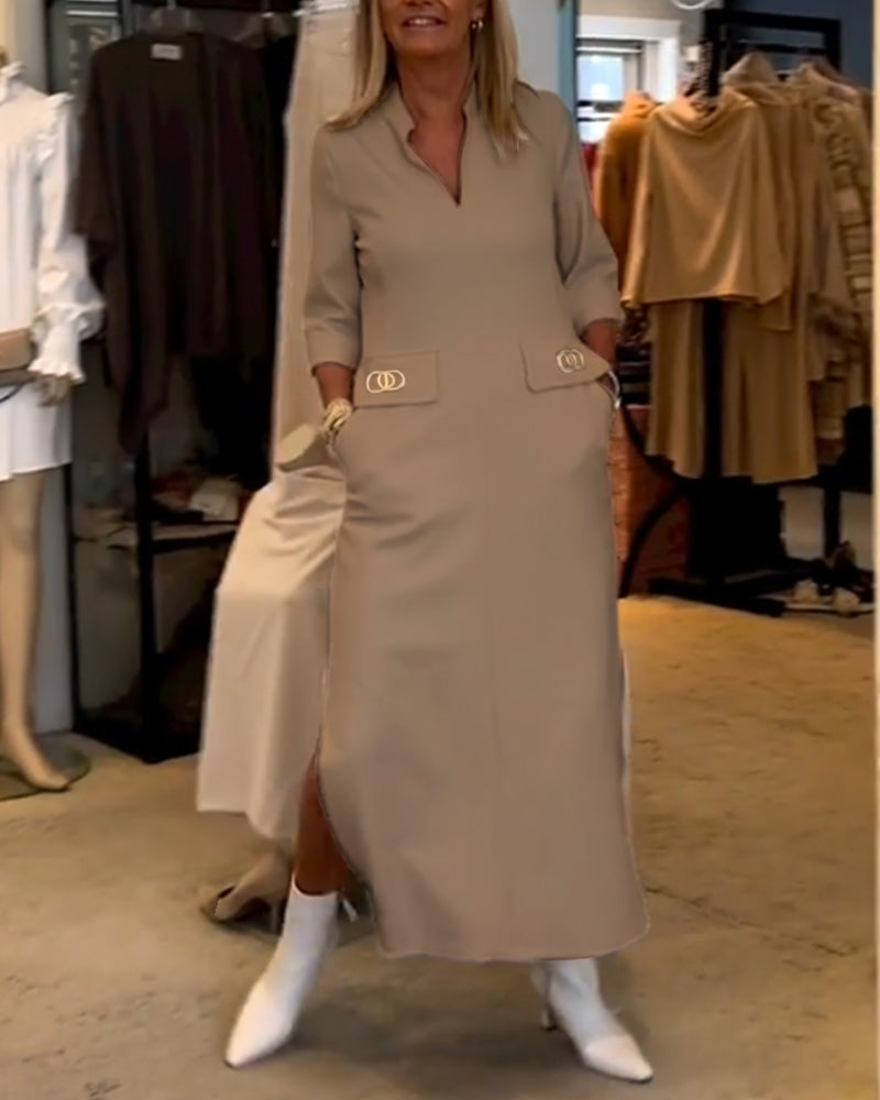 Els | Jednokolorowa sukienka z 3/4 rękawem