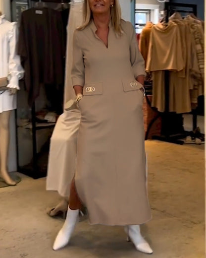 Els | Jednokolorowa sukienka z 3/4 rękawem