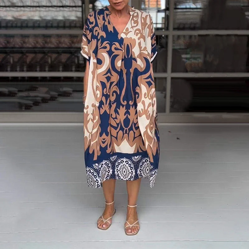 Boho Tunika z Printem – Luźny Krój
