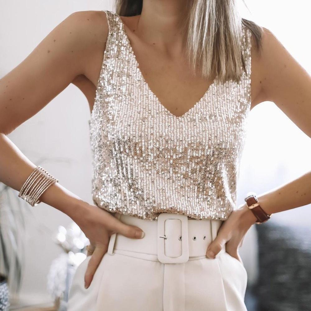 Fay | Elegancka bluzka na ramiączkach z cekinami