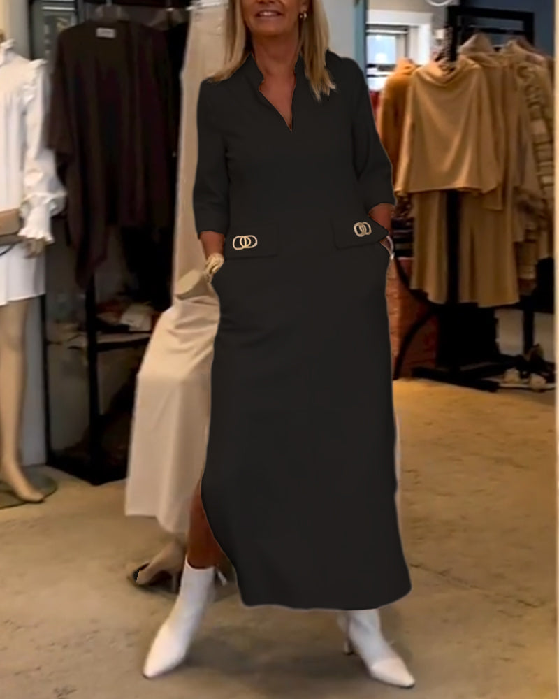 Els | Jednokolorowa sukienka z 3/4 rękawem