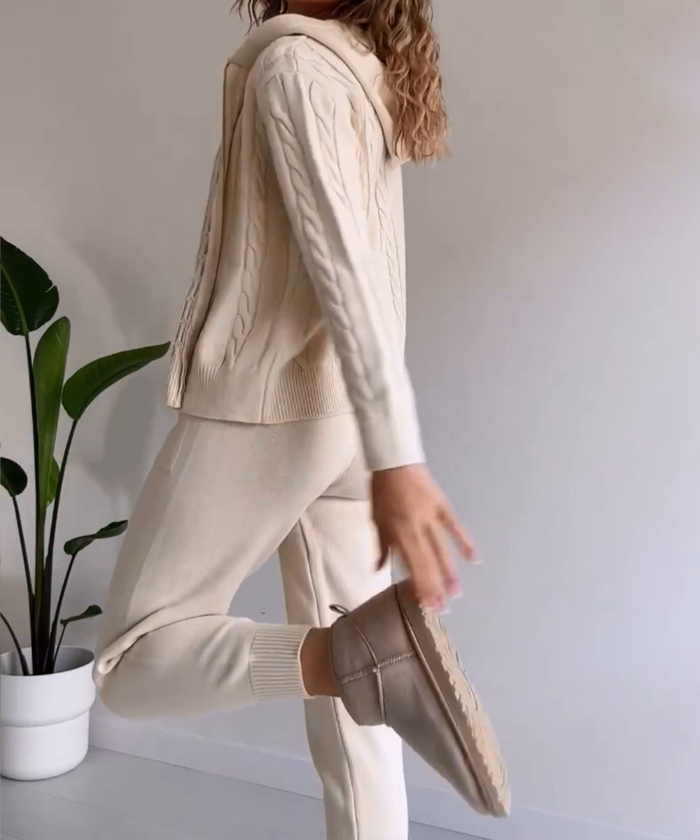 Casual sweter-vest z żakardowym wzorem, dwuczęściowy zestaw