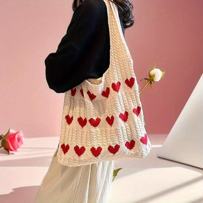 Nina | Ręcznie robiona torba na zakupy z wzorem serca