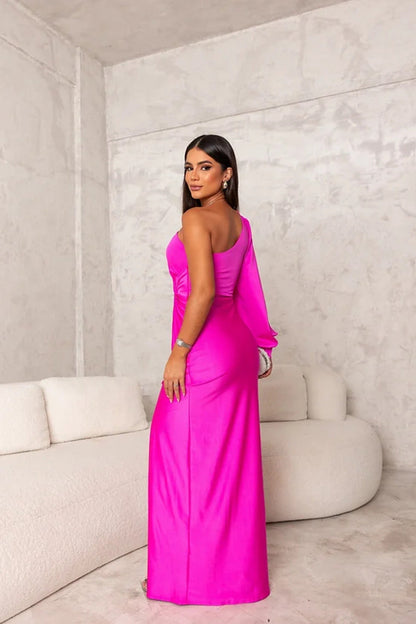 Becca | Sukienka Maxi na Jedno Ramię – Satynowy Styl