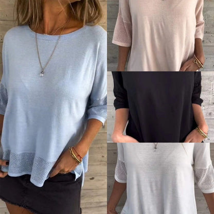 T-shirt damski Clarisse, casualowy, jednokolorowy, okrągły dekolt, 3/4 rękaw