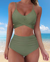 Jednokolorowy komplet bikini z wysokim stanem