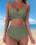 Jednokolorowy komplet bikini z wysokim stanem