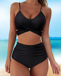 Jednokolorowy komplet bikini z wysokim stanem