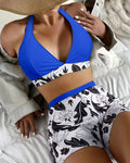 Bikini typu halter z kwiatowym nadrukiem