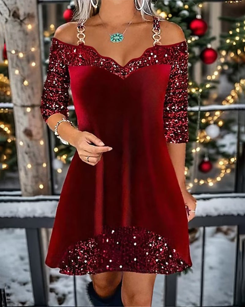 Sukienka off-shoulder z cekinami