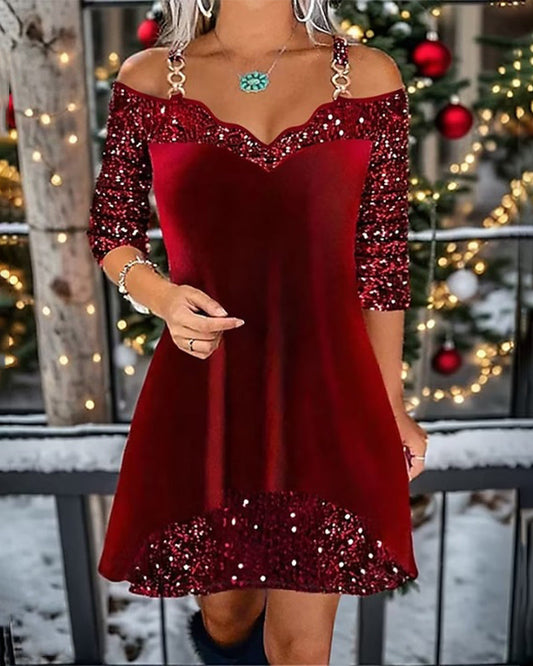 Sukienka off-shoulder z cekinami